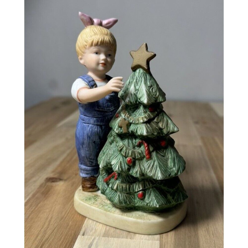 1985 Homco Denim Days #5563 "Its Christmas!" Debby 3"x2"x5.5" - Used